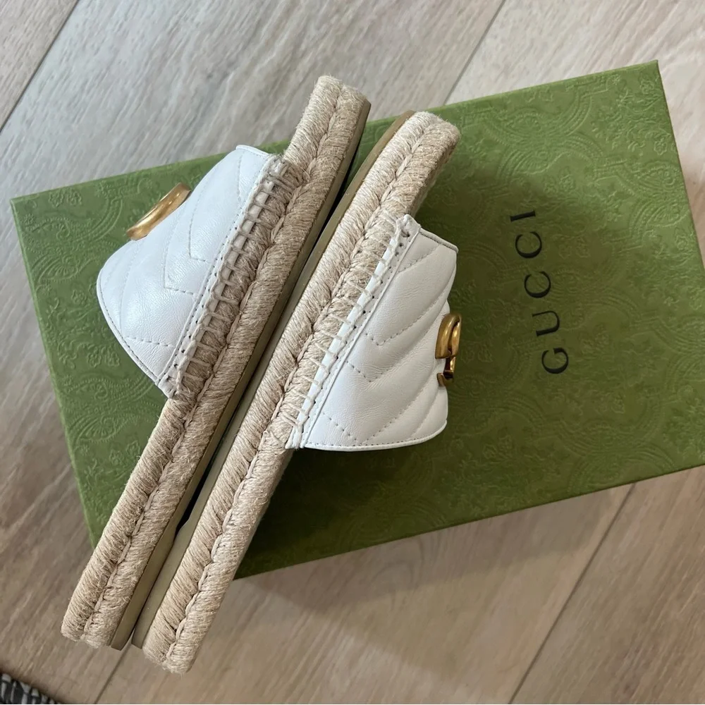 Gucci Pilar GG Matelasse Leather Espadrille Slides – White